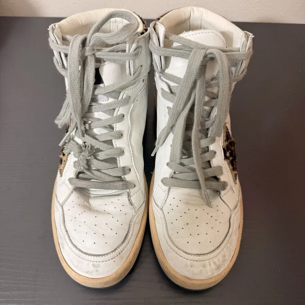 Golden Goose High Top Sneakers Womens Sz 38 Sky Star Signature Pony Hair Leopard